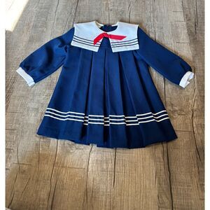 NWT Vintage Girls Sailor Dress Navy White Trim Long Sleeve Size 6 Costume Outfit